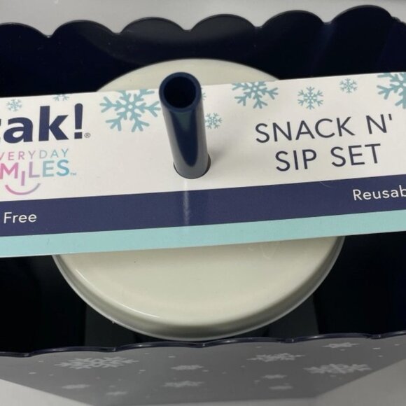 Snack N Sip Set Popcorn Bucket Container Zak Tumbler Snowflakes Target Bullseye - Picture 2 of 3